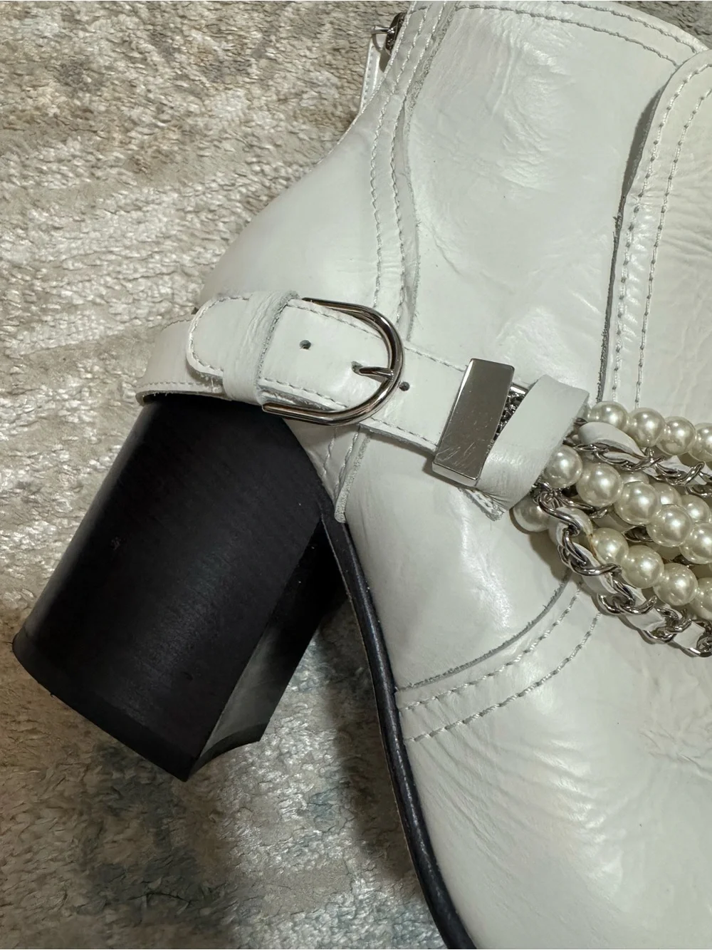 Chanel White Calfskin Pearl Chain CC Short Boots Size 39 or US 8.5